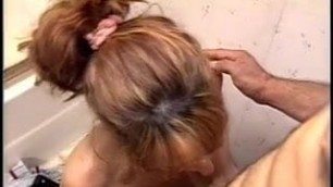 Hot gazonga girl seduce his trainer to give her a fuck in Lavatory and facial