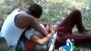 Indian Girl allow to play her lover with her Boobs in a Park