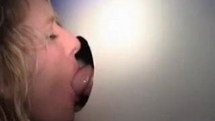 Blond gives glory hole sevice