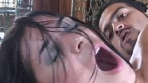 Cowboy stud licks brunette's ass and fills it with big cock