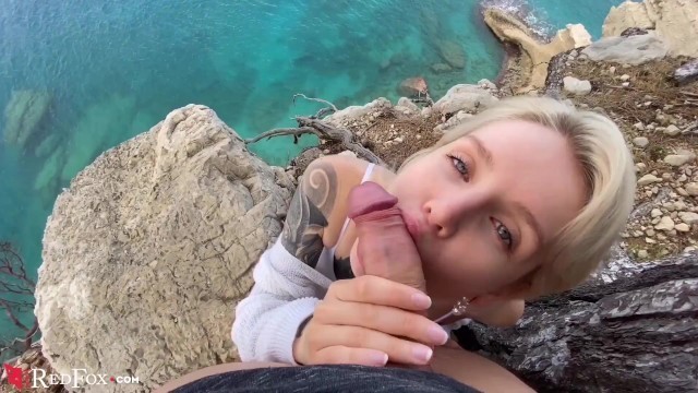 Cute Girlfriend Passionately Sucks Big Dick Ex Boyfriend on the Ocean Shore