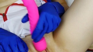 Big Labia Lips and Clitoris, Petite Horny Girl, Nurse Uniform, Medical Latex Gloves, Real Orgasm