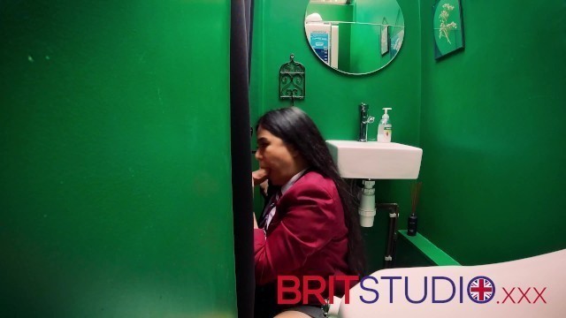 British 18 Year old in School Uniform Sucks and Swallows at the Gloryhole