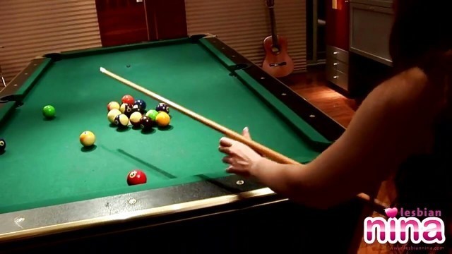 Pool and pussy play on the table