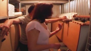 Stunning brunette German chick gets banged in the storage room